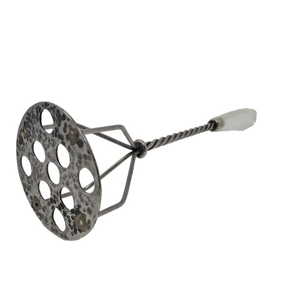 Vintage Hand Hammered Pewter Lucite Potato Masher Kitchen Utensil Artisan Craft - Picture 1 of 6